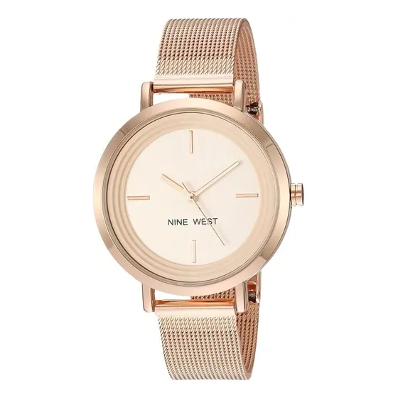 Nine West Reloj De Pulsera De Malla Para Mujer Original Color de la correa Rosa dorado Color del fondo Rosa dorado