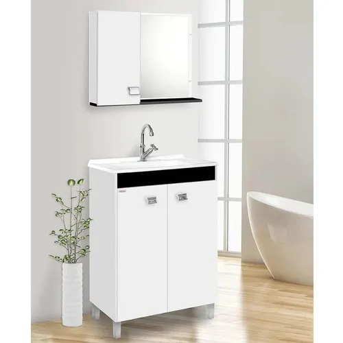 Balcão Para Banheiro Kit Econômico Com Pés 60cm Cor Da Pia Branco Cor Do Móvel Branco/preto