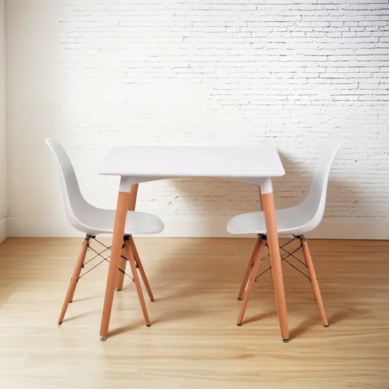 Juego Comedor Eames Mesa Cuadrada 80cm + 2 Sillas Eames Color Blanco Diseño de la tela de las sillas Liso