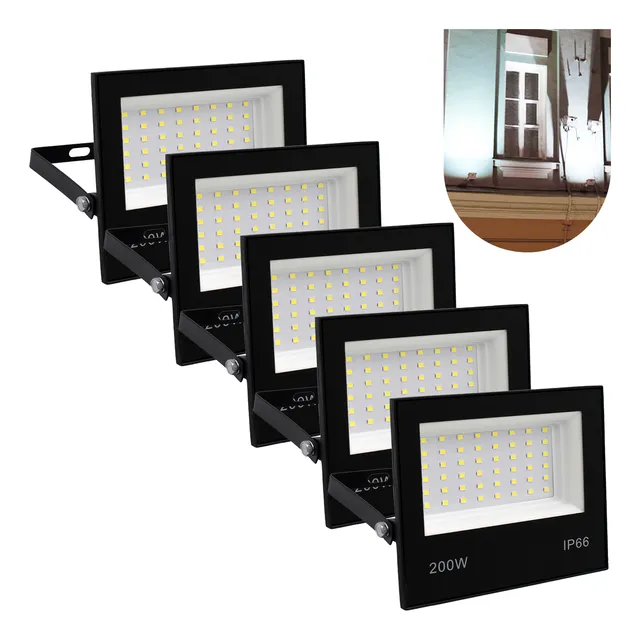 Kit 5 Refletor Led 200w Holofote Bivolt Prova Dágua Luz Frio