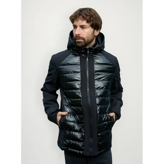Campera Hombre Cara Cruz Jeans Negra Abrigo Lisa Combinada