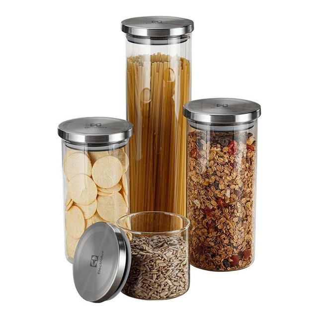 Conjunto 4 Potes Herméticos De Vidro Tampa Inox Electrolux Conjunto 4 Potes Herméticos De Vidro Tampa Inox Electrolux
