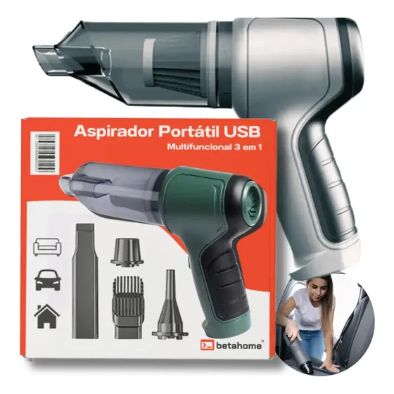 Mini Aspirador de Pó Automotivo Portátil Betahome 120W Soprador Refil Filtros Recarregável 3 em 1 USB Potente Extratora Vertical Profissional Silencioso Premium Vácuo Limpeza Carro Multifuncional Casa
