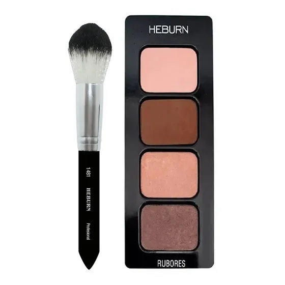 Kit X Brocha Rubor Fibra Óptica + Paleta De Rubores Heburn 