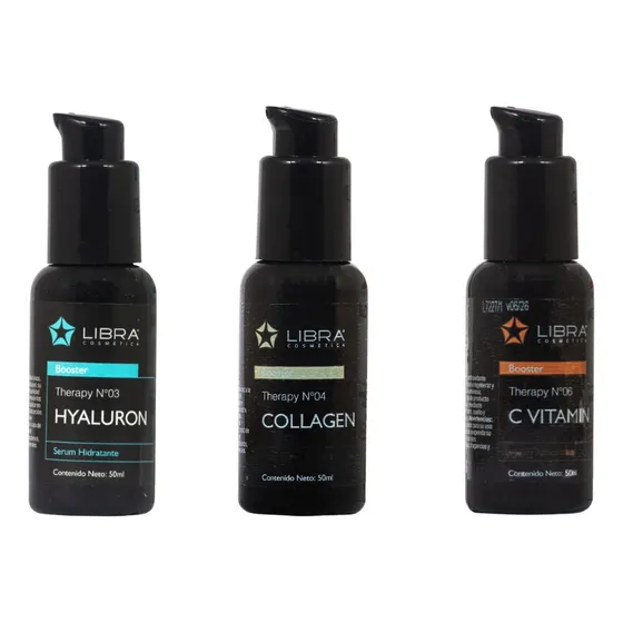 Kit Libra Serums Hialurónico + Vitamina C + Colágeno Firmeza