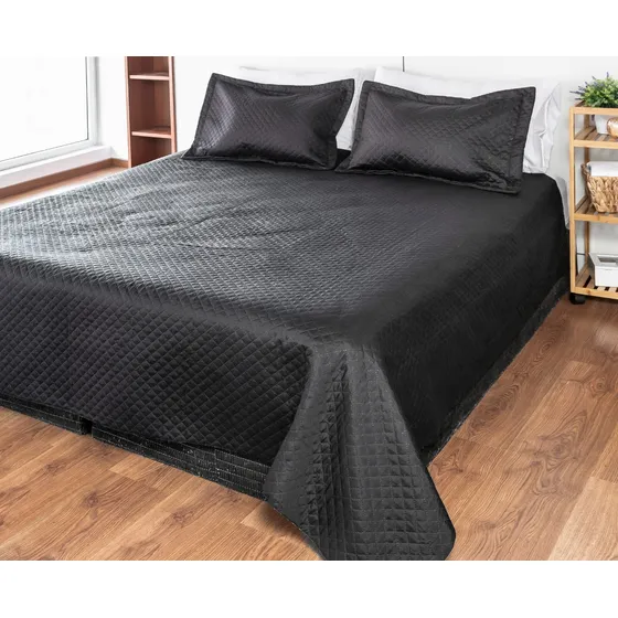 Colcha Cubrecama Quilt De Verano 2 Plaza Y Media + 2 Funda Color Negro