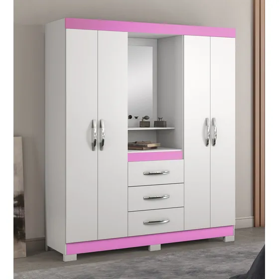 Guarda-roupa 4 Portas Nt 5015 Rosa - Notável