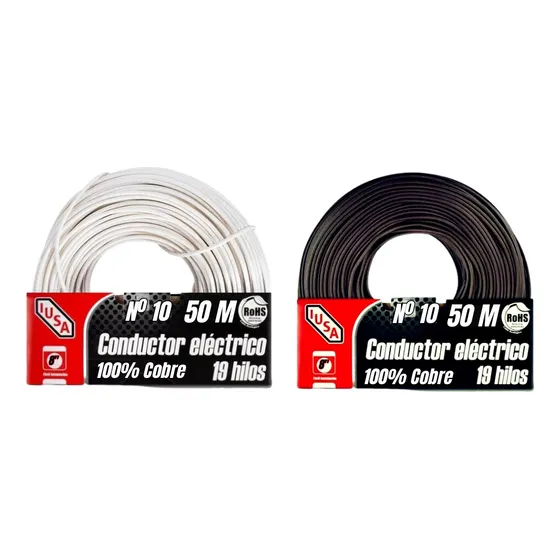Cable Electrico Iusa Cobre Thw Calibre #10 50 Mts (2 Rollos)