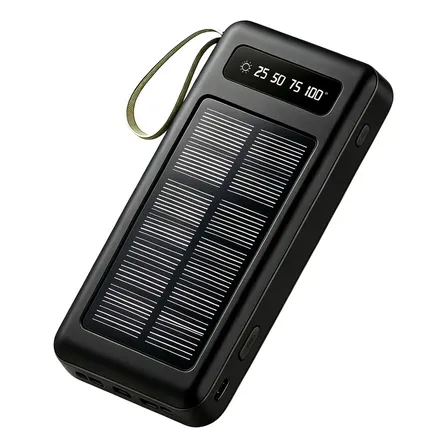 Carregador Solar 20000mah Cabos Integrados Lanterna Led Preto