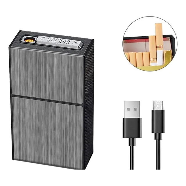 Cigarrera Porta Cigarro Con Encendedor Electronico Usb Silver