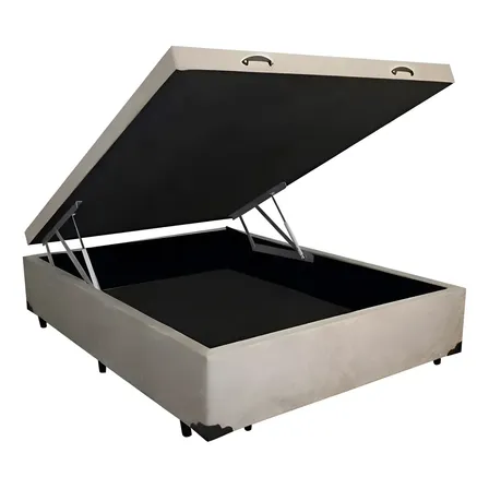 Cama Box Baú Premium Casal 138 Bello Box - Suede Cor Bege