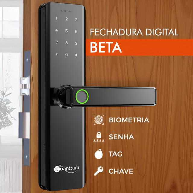 Fechadura Digital Kuanttum Beta K101 com Abertura via Biometria, Senha, Tag e Chave Fechadura Digital Kuanttum Beta K101 com Abertura via Biometria, Senha, Tag e Chave