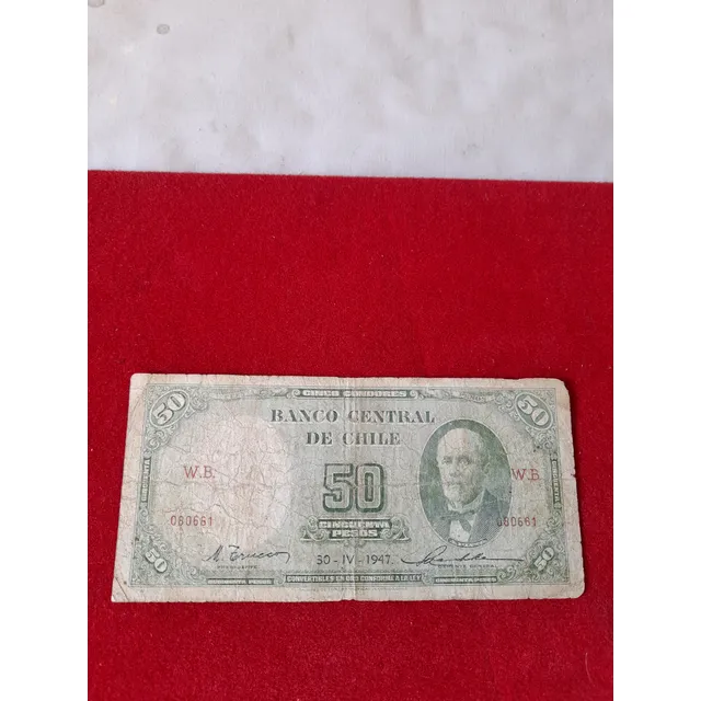 Antiguo Billete Chileno 50 Pesos Fechado 30 - Iv - 1947