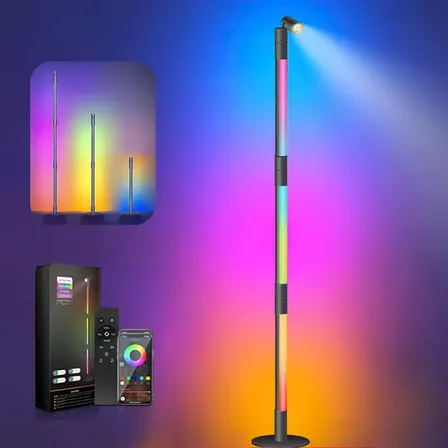 Luminária De Chão Rgb Jayden Com Rotação 360°, Controle Por App E Sincronia Musical Preto Vermelho