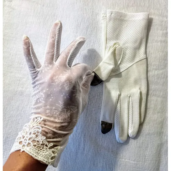 Guantes Blancos De Encaje Flores