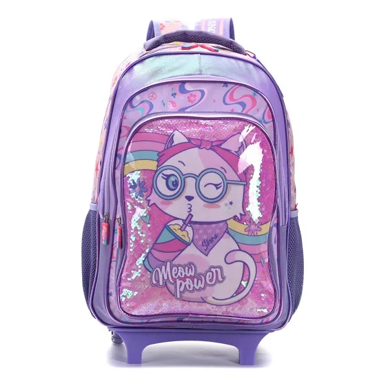 Mochila Escolar Carrito 18 Pulgadas Skora Infantil Primaria Color Violeta Diseño de la tela Liso