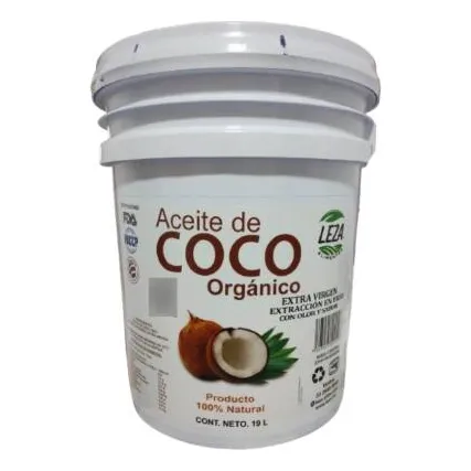 Aceite de coco orgánico extra virgen extracción en frío con olor y sabor a coco 19L Leza Alimentos