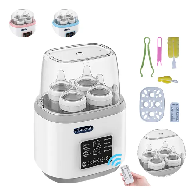 Esterilizador Calentador De Biberones KIDDOS 8 en 1 Para Bebé Seguro Eficiente Practico Seguro Eléctrico Con Termostato Para Mamilas Leche Materna o Formula Fácil Uso Color Gris