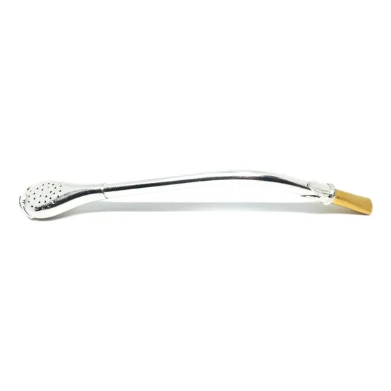 Bombilla Alpaca Con Limpiador, Enchapado Oro 18k- Corta