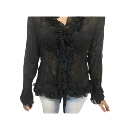 Camisa Negra Con Encaje M/larga  Talla S 
