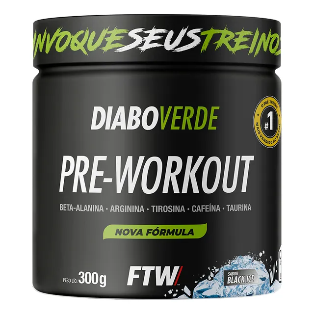 Suplemento Em Pó Cafeína Pre Treino Pre Workout Pote 300g Sabor Black Ice FTW - DIABO VERDE