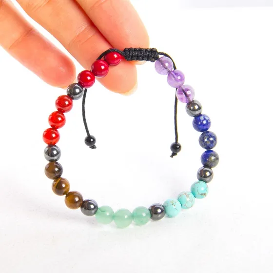Pulsera De Los 7 Chakras 6 Mm. Cuarzos Para Limpiar El Aura