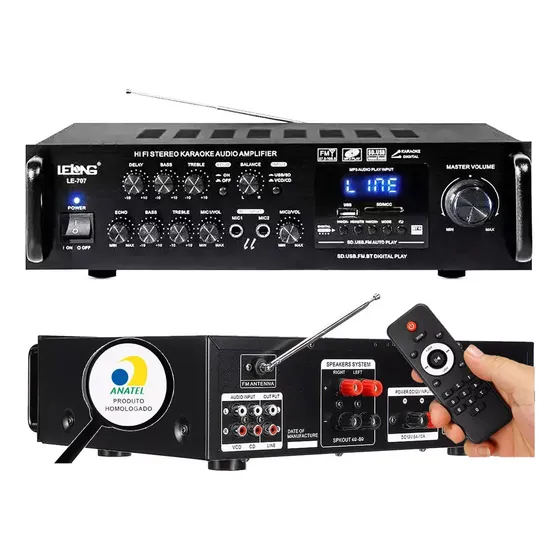 Amplificador/receiver Som Bluetooth Bivolt Mp3 Stereo Le 707