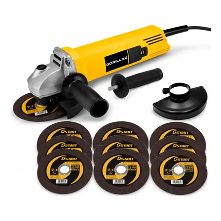 Esmerilhadeira Lixadeira Angular Profissional + 10 Discos Amarelo 220v