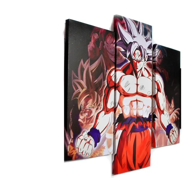 Cuadros Tripticos De Goku De 90x80 Con Bastidor De Madera.
