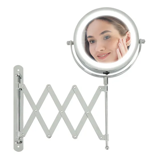 Espejo Redondo Para Maquillaje De Pared Con Luz Para Baño Marco Plateado
