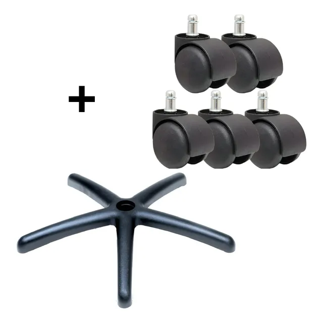 Pack 5 Ruedas Pvc + Base Arco Silla De Oficina Color Negro