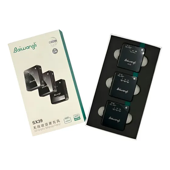 Micrófono Lavalier Inalámbrico Dual BAIWANGLI SX39 Negro para Streaming y Blog | Cuotas sin interés