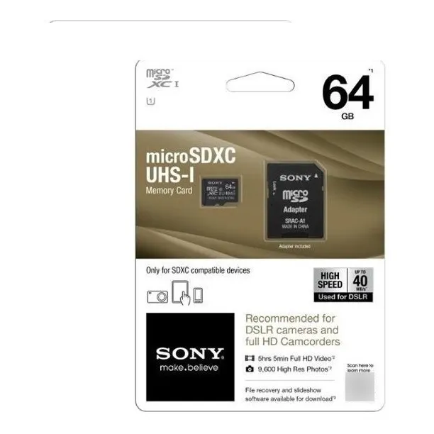 Micro Sd Sony 64gb Con Adaptador Nuevo 40mbs/s Telf O Camara