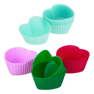 Kit 12 Formas De Silicone Cupcake Coração Bolo Forno Kit 12 Formas De Silicone Cupcake Coração Bolo Forno