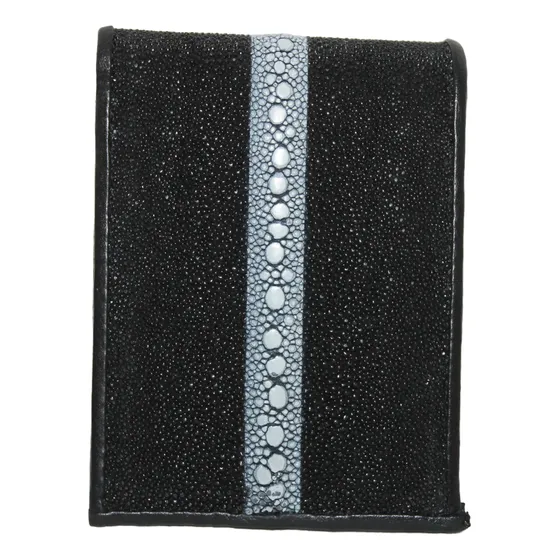 Billetera Hombre Piel Mantarraya Reyna Cartera Genuina Negro Liso