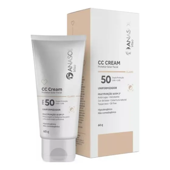 Anasol Cc Cream Base Cor Clara Protetor Solar Uniforme Fps50