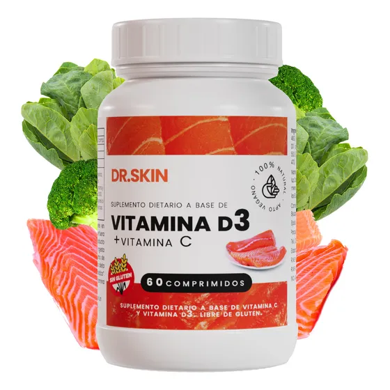 Vitamina D3 Pastillas 60 Comprimidos Suplemento | 100mcg | Con Vitamina C | Dr Skin | Vegana | ¡sistema Inmunológico Reforzado!