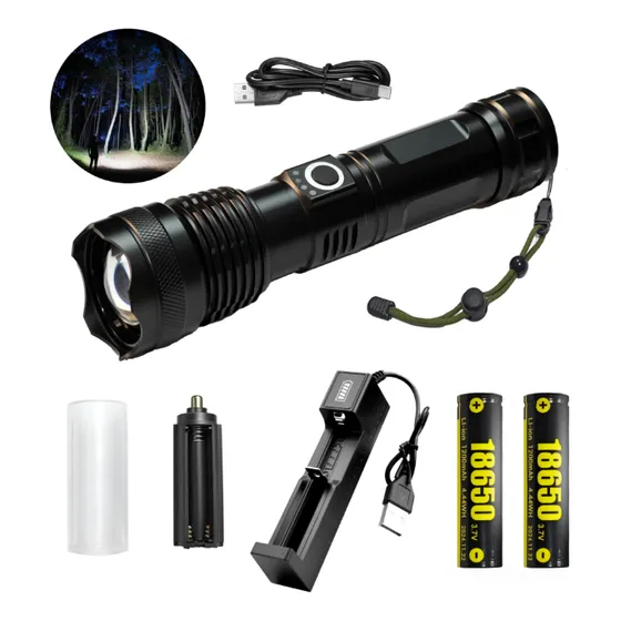 Lampara De Mano Recargable Lámpara Táctica Lámpara Recargable Linterna Led Campismo Xhp50 De 30000 Lm Recargable Por Usb 2pzs Baterías 5 Modos De Iluminación Aluminio