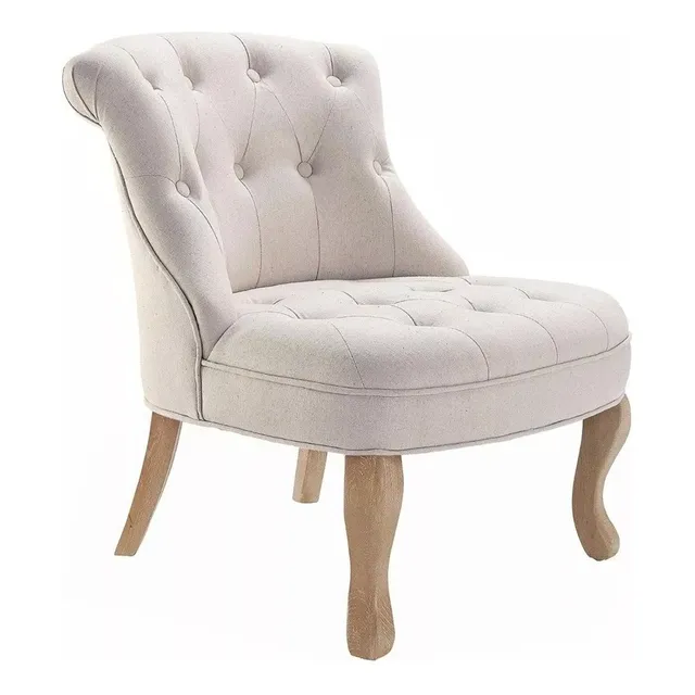 Butaca Luis Xv Sillon Sofa 1 Cuerpo Madera Tela Living Lcm Color Crema Diseño de la tela Liso