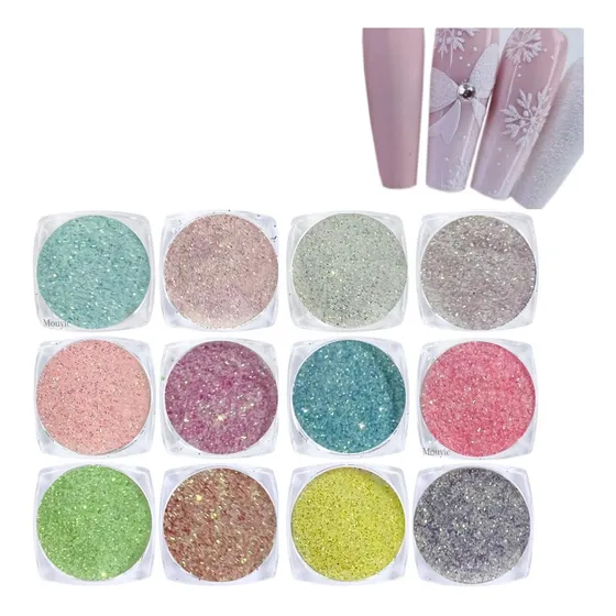 Polvo De Uñas Efecto Azucar Sugar Colores Pastel 12 Frascos