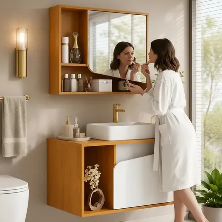 Conjunto Para Banheiro Delta Com Gabinete Pia E Espelho Branco Um Furo Branco / Natura