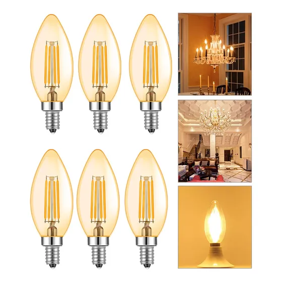 Kit 6 Lâmpada Led Filamento Âmbar Retrô Decorativ Lustre E14