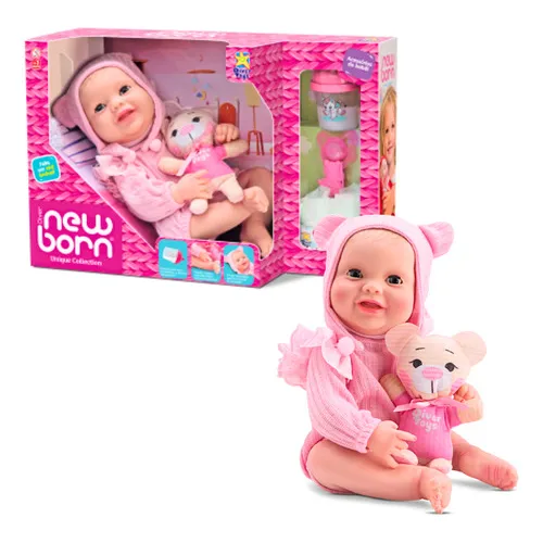 Boneca Bebê Newborn Collection Chupeta E Ursinho Divertoys