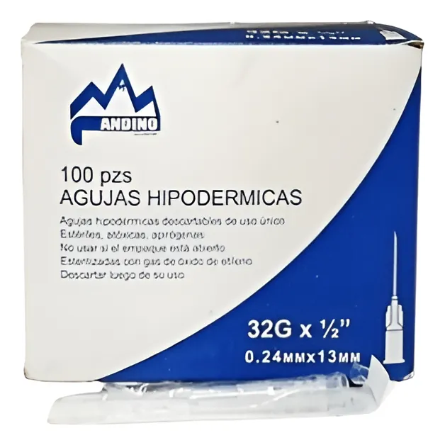 Aguja Hipodermica 32g X 1/2 Caja X 100 Andino