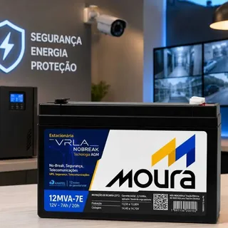 BATERIA NOBREAK UPS CERCA ELETRICA TERMINAIS ELETRONICOS 12V 7AH MOURA