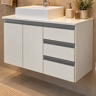 Abrazzo Home Decor Gabinete Balcão Banheiro 80cm Com Cuba - Mdf - Montado Branco