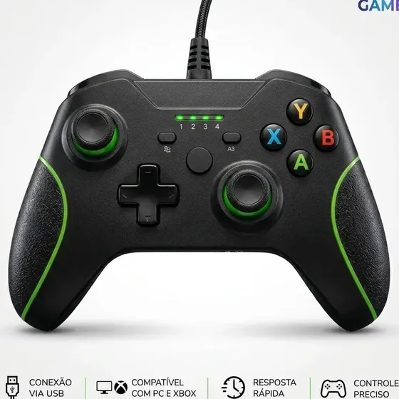 Controle Sngames Com Fio para Xbox One, Series e PC Com Vibração