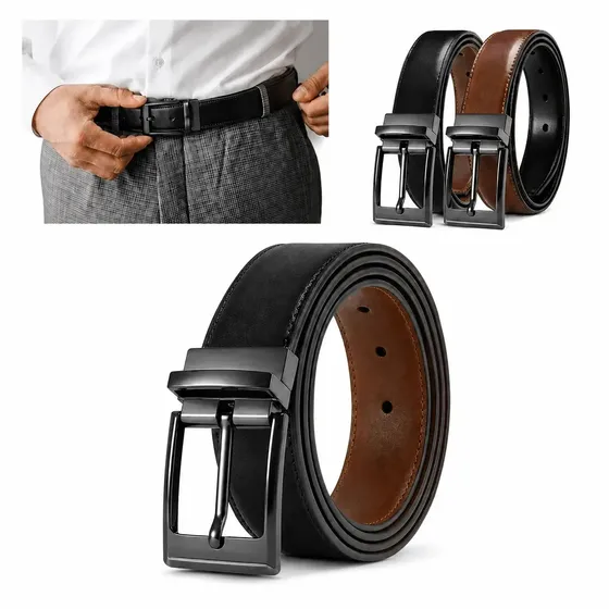 Cinto Masculino Dupla Face Couro Preto Marrom 2 Em 1 Social 120cm