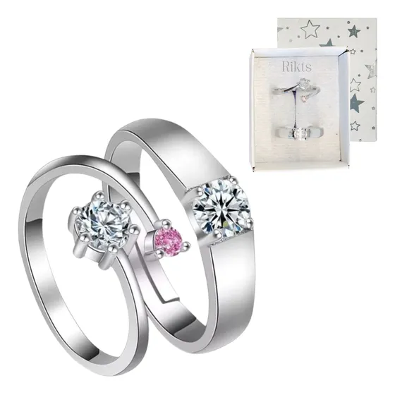 X2 Anillos Cintillos Alianzas Color Plata Parejas + Cajita