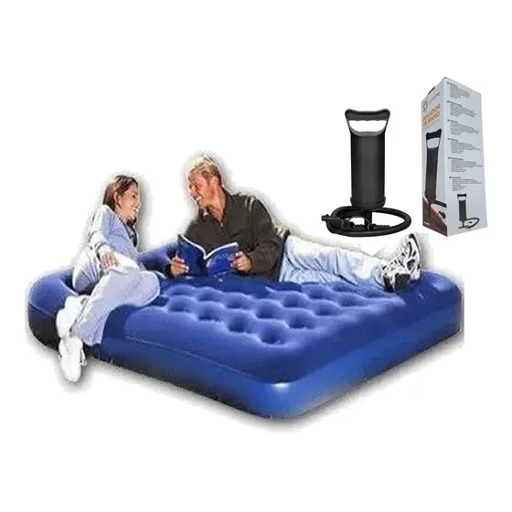 Colchon Inflable 2 Plazas Con Inflador Exahome 191x137x22 Azul